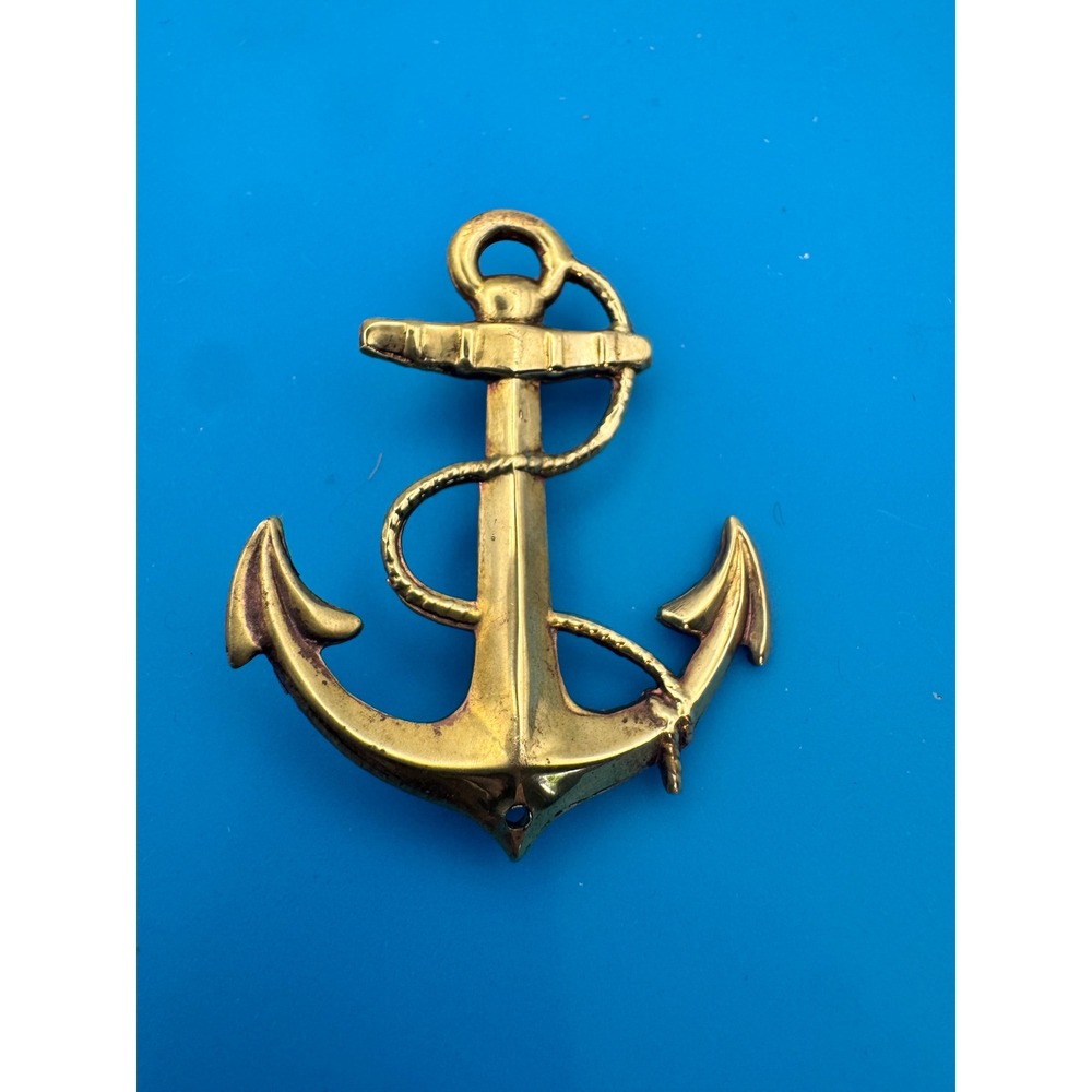 Vintage Brass Nautical Fouled Anchor Brooch Gold Tone Maritime Pin 2.25"